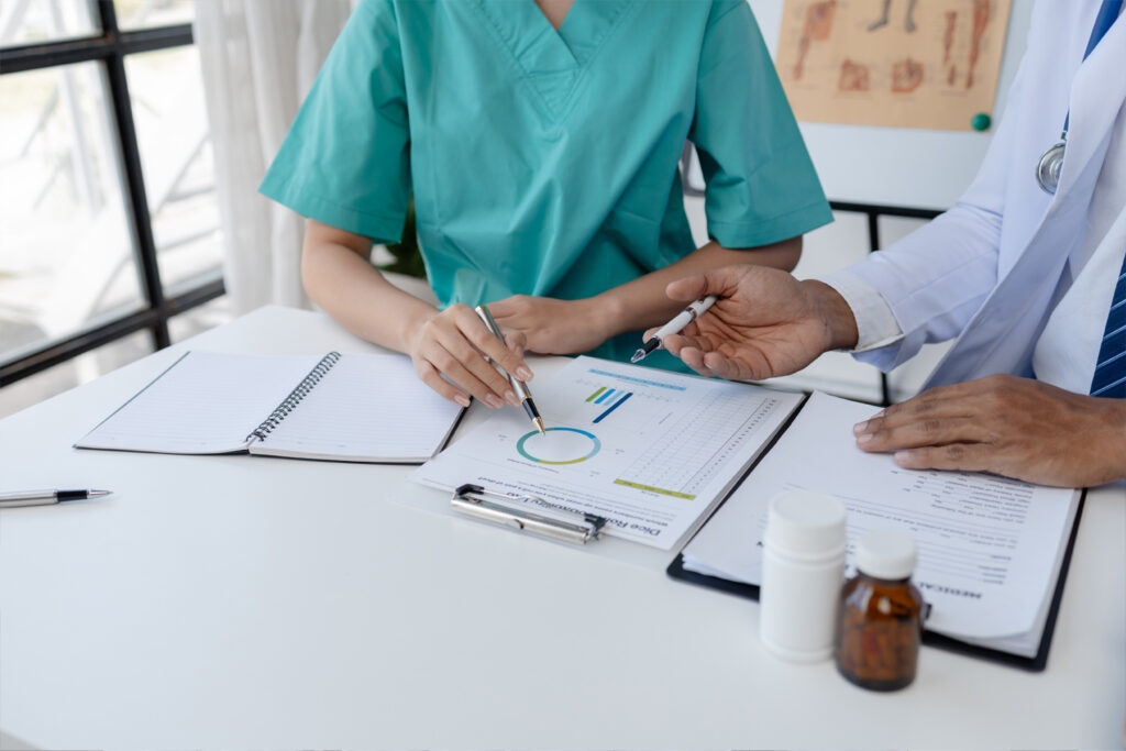 Walters accountant working with a hospice worker.